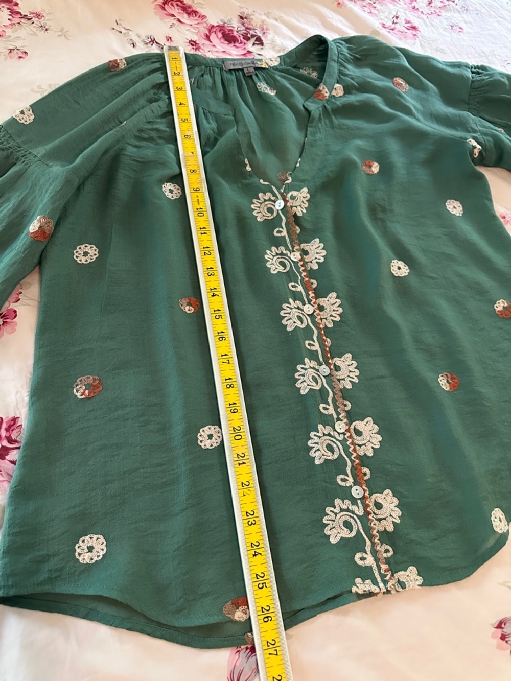 Embroidered Teal-Green Boho Tunic Top - Picture 11 of 17